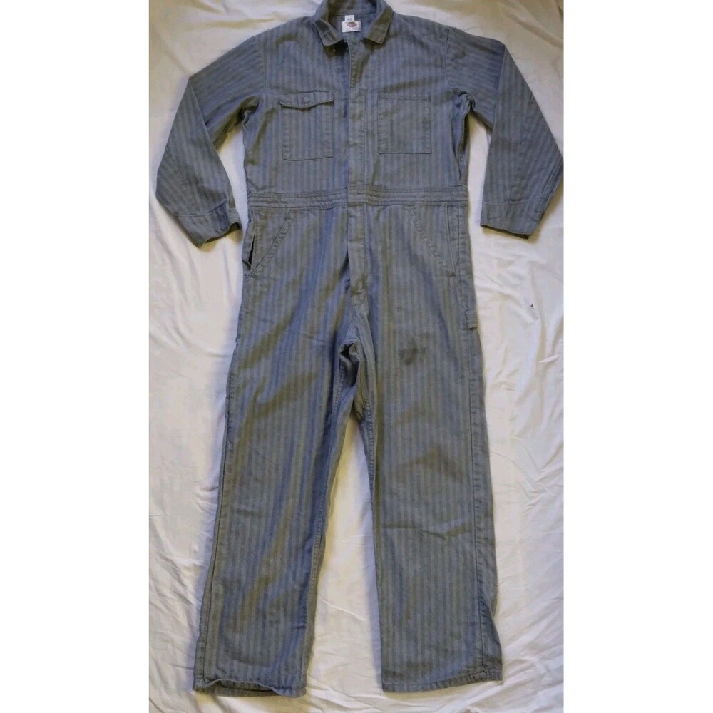 Vintage Dickies Work Suit Engineer Mechanic Coverall Hickory Stripe Mens 42 Med